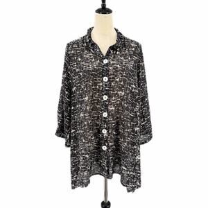 Inae Collection Black White Abstract Print Tunic Lagenlook Workwear Blouse Top